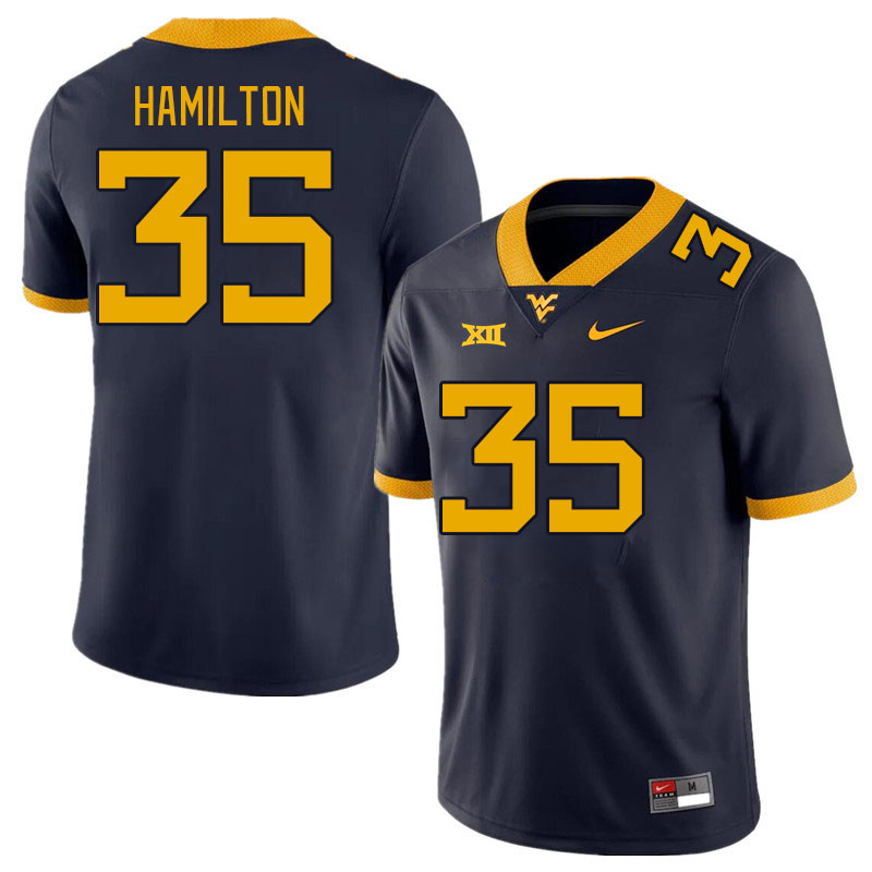 Men #35 Luke Hamilton West Virginia Mountaineers College Football Jerseys Stitched Sale-Navy